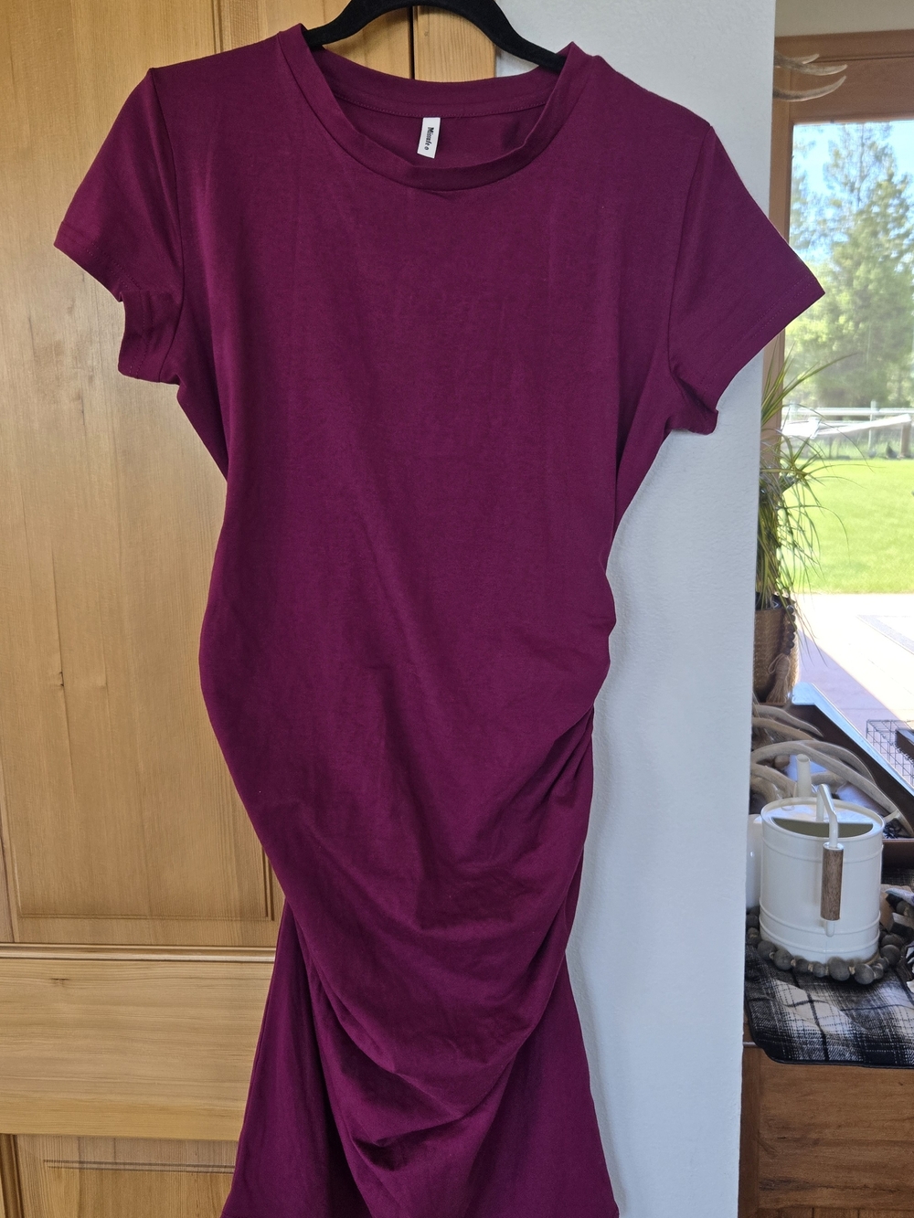 Midi T-Shirt Maternity Dress in Deep Berry